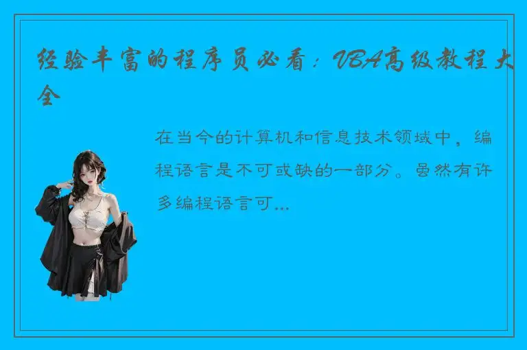 经验丰富的程序员必看：VBA高级教程大全