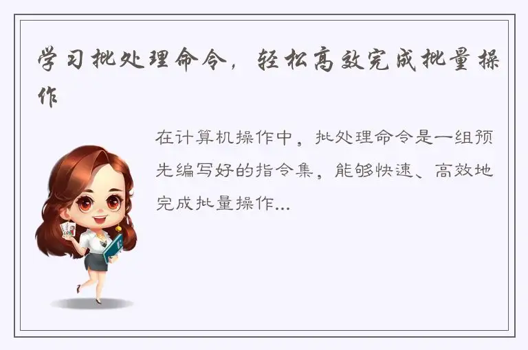 学习批处理命令，轻松高效完成批量操作