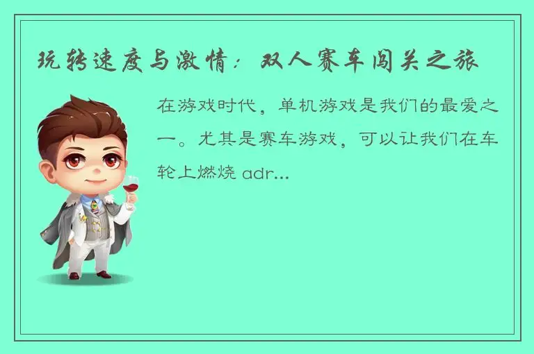 玩转速度与激情：双人赛车闯关之旅