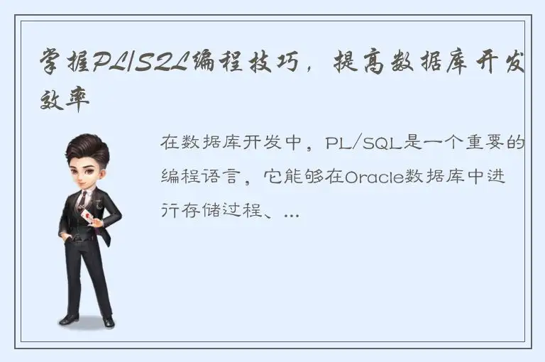 掌握PL/SQL编程技巧，提高数据库开发效率