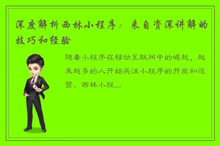 深度解析西林小程序：来自资深讲解的技巧和经验