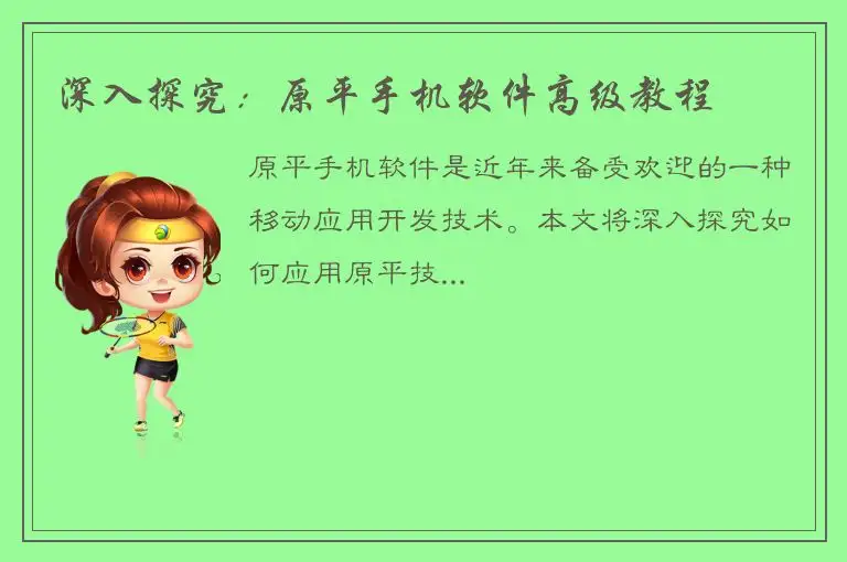 深入探究：原平手机软件高级教程