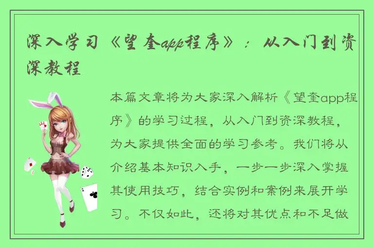 深入学习《望奎app程序》：从入门到资深教程