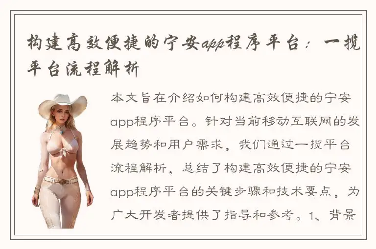 构建高效便捷的宁安app程序平台：一揽平台流程解析