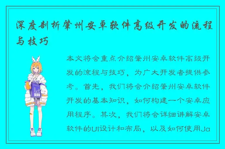 深度剖析肇州安卓软件高级开发的流程与技巧