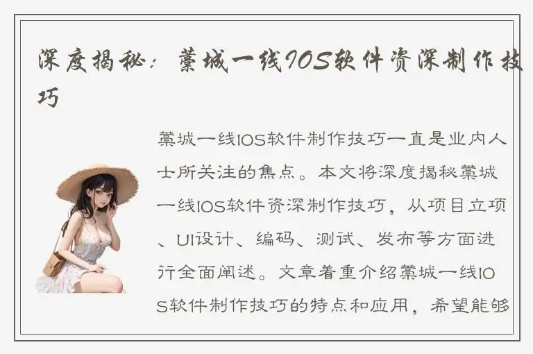 深度揭秘：藁城一线IOS软件资深制作技巧