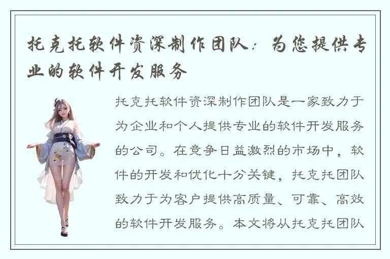托克托软件资深制作团队：为您提供专业的软件开发服务