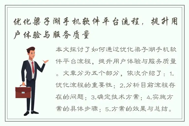 优化梁子湖手机软件平台流程，提升用户体验与服务质量