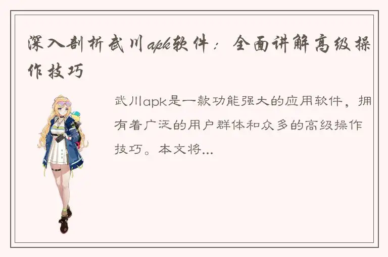 深入剖析武川apk软件：全面讲解高级操作技巧