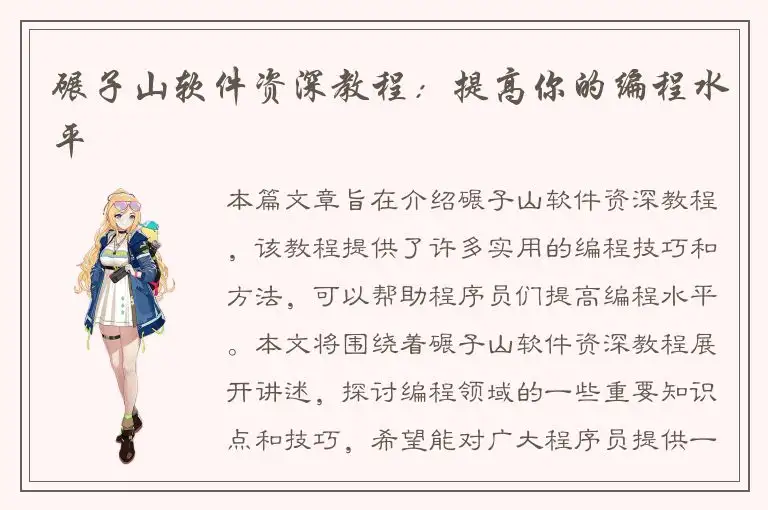 碾子山软件资深教程：提高你的编程水平