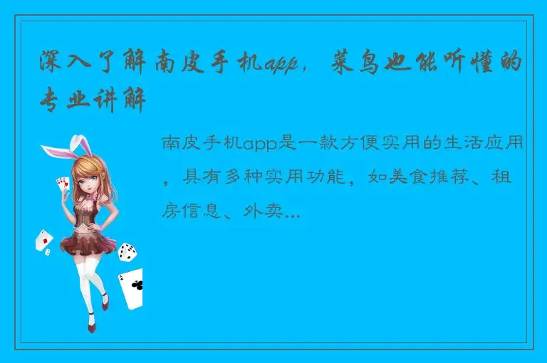 深入了解南皮手机app，菜鸟也能听懂的专业讲解