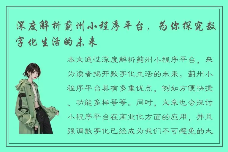 深度解析蓟州小程序平台，为你探究数字化生活的未来