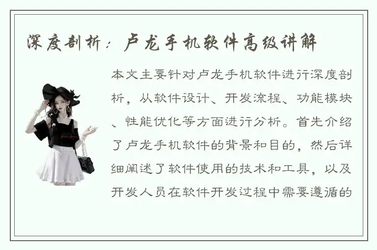 深度剖析：卢龙手机软件高级讲解