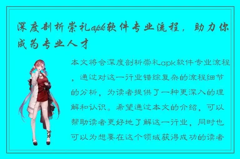 深度剖析崇礼apk软件专业流程，助力你成为专业人才