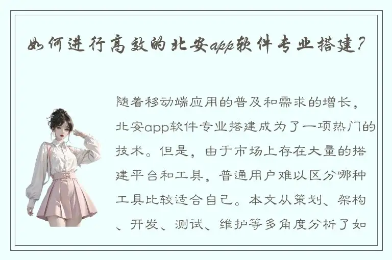 如何进行高效的北安app软件专业搭建？