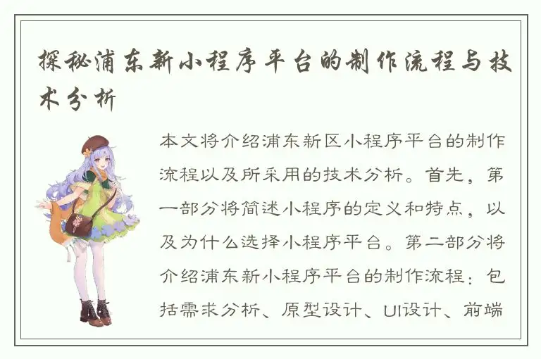 探秘浦东新小程序平台的制作流程与技术分析