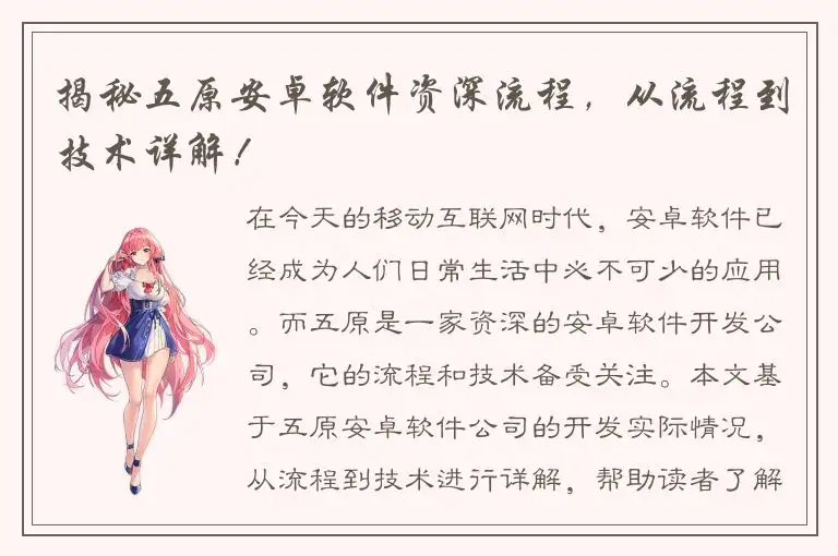 揭秘五原安卓软件资深流程，从流程到技术详解！