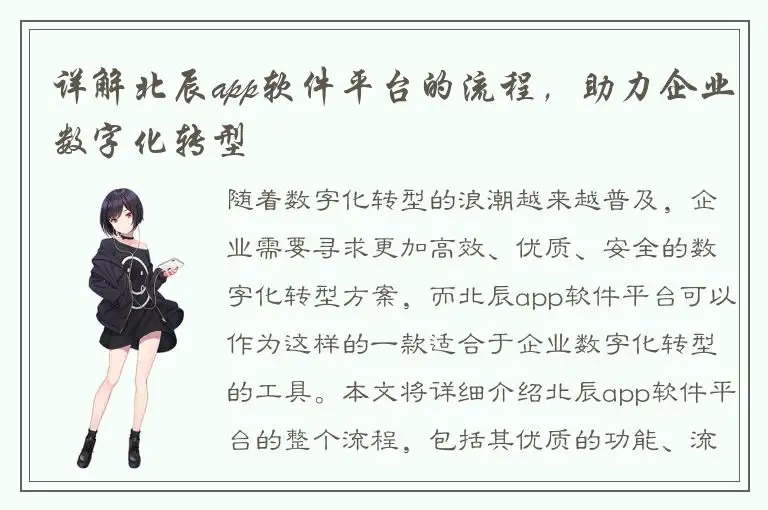 详解北辰app软件平台的流程，助力企业数字化转型