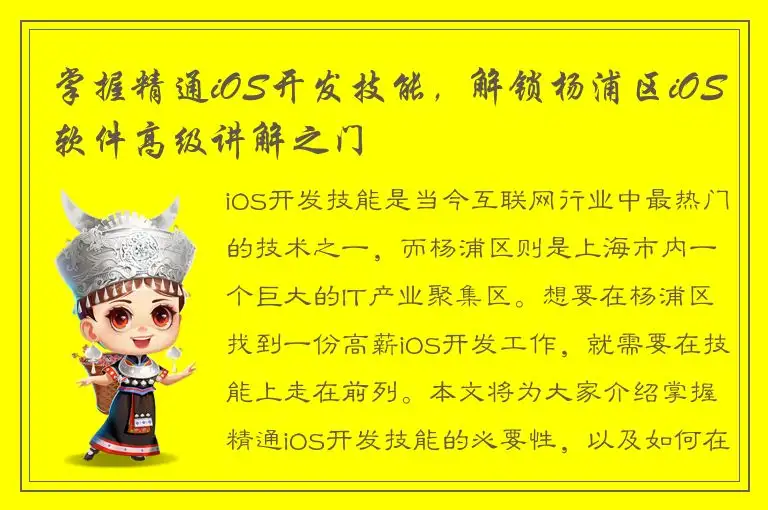 掌握精通iOS开发技能，解锁杨浦区iOS软件高级讲解之门