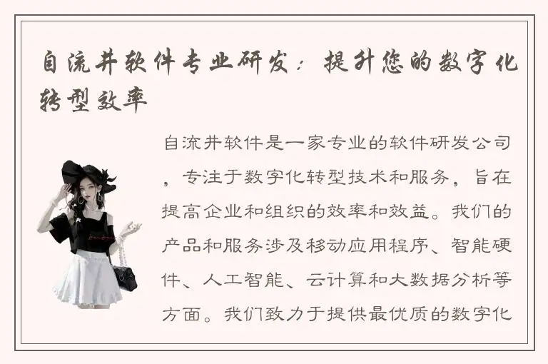 自流井软件专业研发：提升您的数字化转型效率