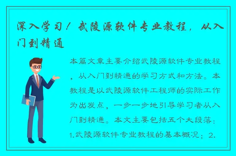 深入学习！武陵源软件专业教程，从入门到精通