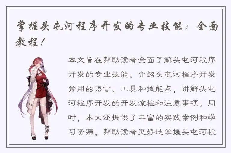 掌握头屯河程序开发的专业技能：全面教程！