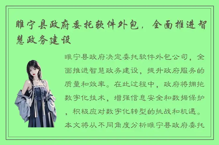 睢宁县政府委托软件外包，全面推进智慧政务建设