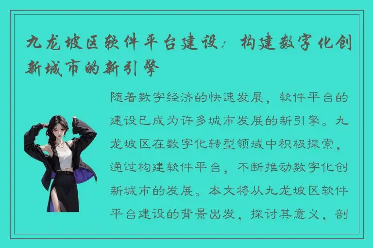 九龙坡区软件平台建设：构建数字化创新城市的新引擎