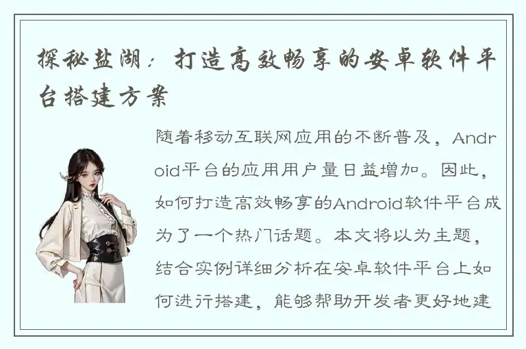 探秘盐湖：打造高效畅享的安卓软件平台搭建方案