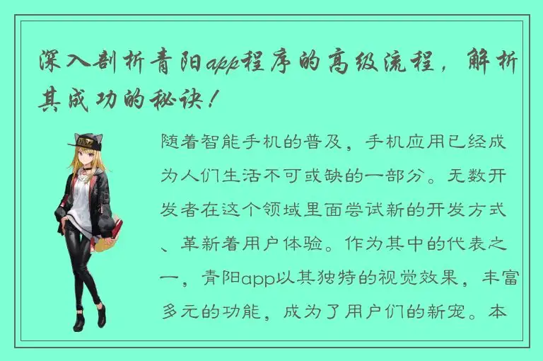 深入剖析青阳app程序的高级流程，解析其成功的秘诀！