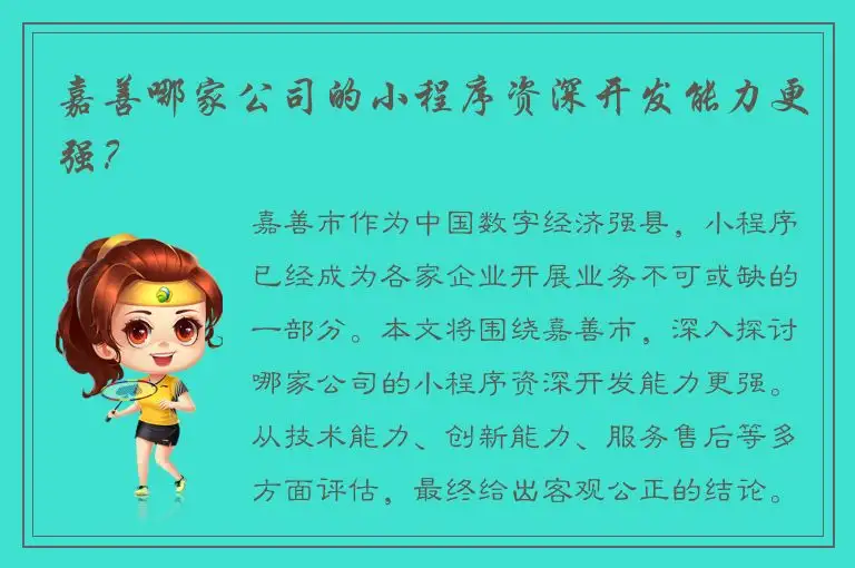 嘉善哪家公司的小程序资深开发能力更强？