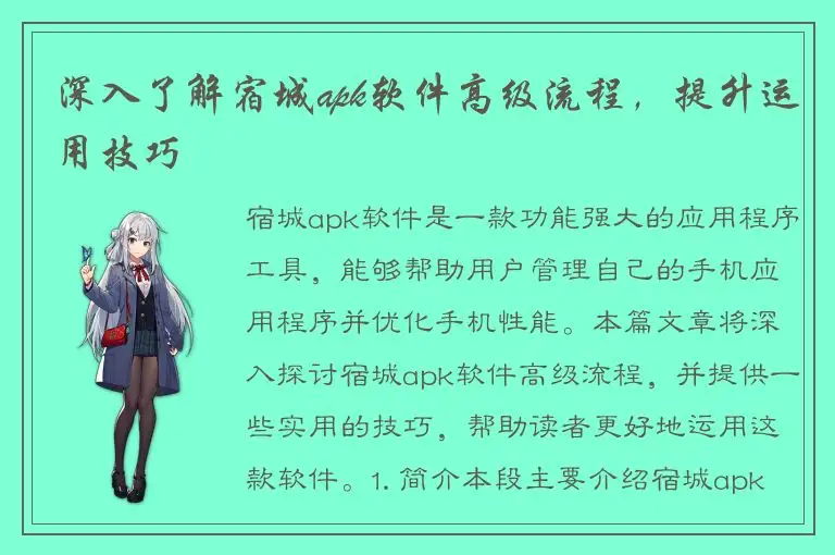 深入了解宿城apk软件高级流程，提升运用技巧