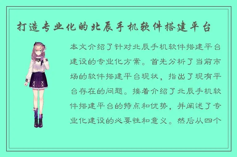 打造专业化的北辰手机软件搭建平台