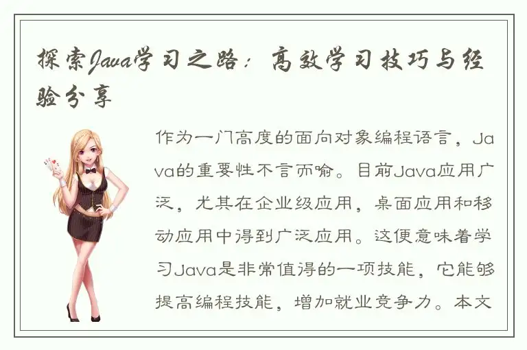 探索Java学习之路：高效学习技巧与经验分享