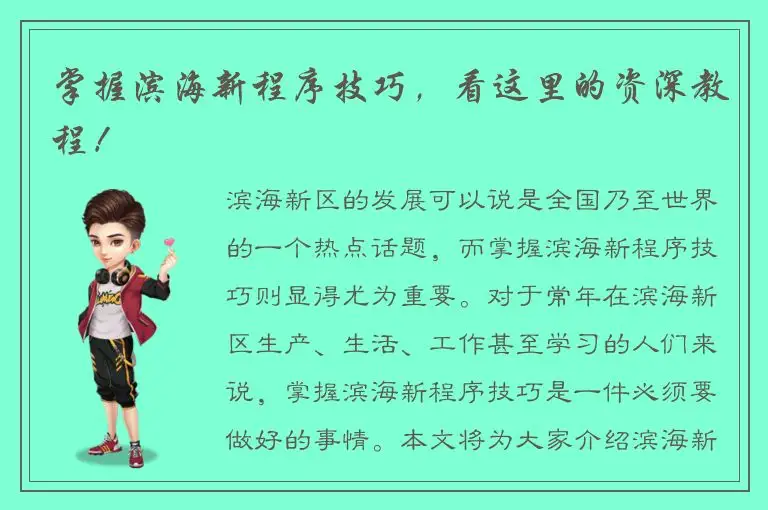 掌握滨海新程序技巧，看这里的资深教程！