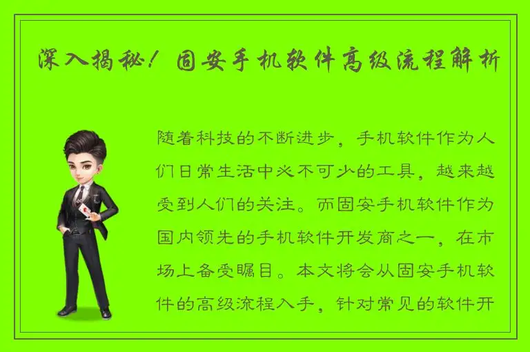 深入揭秘！固安手机软件高级流程解析
