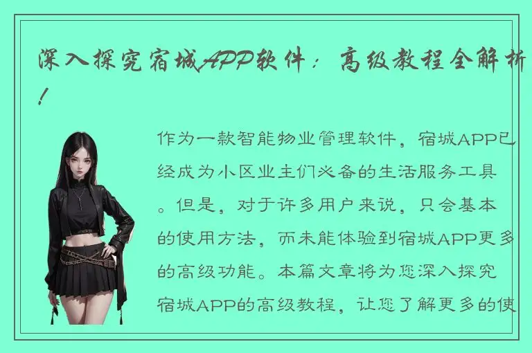 深入探究宿城APP软件：高级教程全解析！