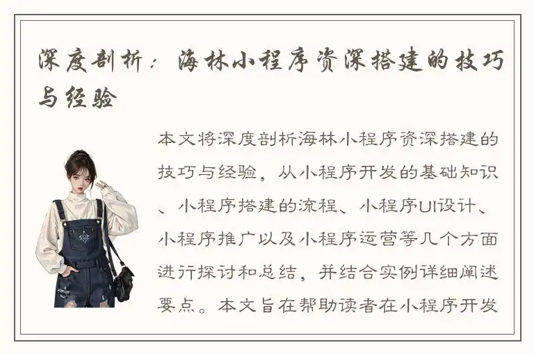 深度剖析：海林小程序资深搭建的技巧与经验