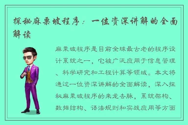 探秘麻栗坡程序：一位资深讲解的全面解读