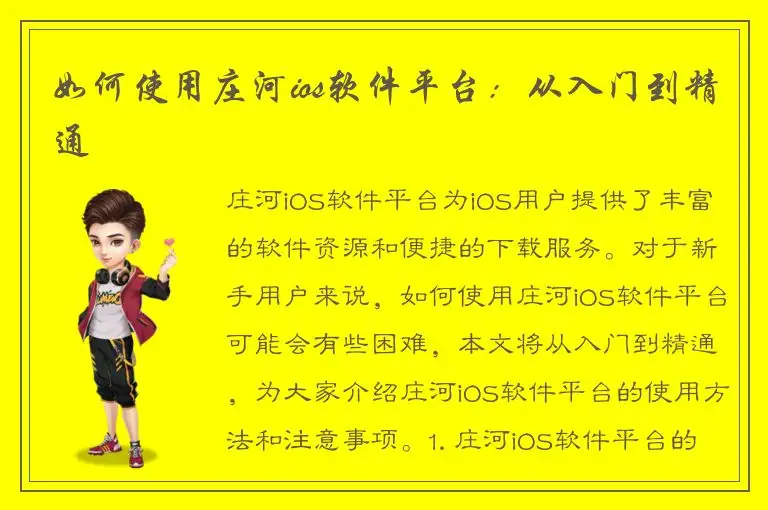 如何使用庄河ios软件平台：从入门到精通