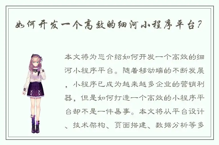 如何开发一个高效的细河小程序平台？