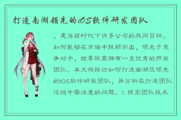 打造南湖领先的iOS软件研发团队
