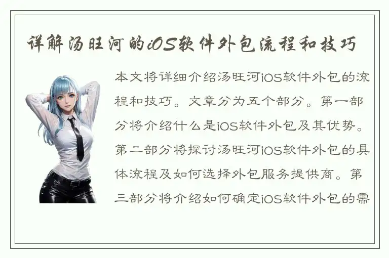 详解汤旺河的iOS软件外包流程和技巧