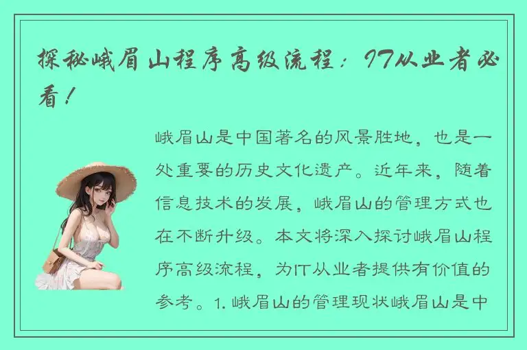 探秘峨眉山程序高级流程：IT从业者必看！