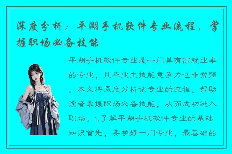 深度分析：平湖手机软件专业流程，掌握职场必备技能