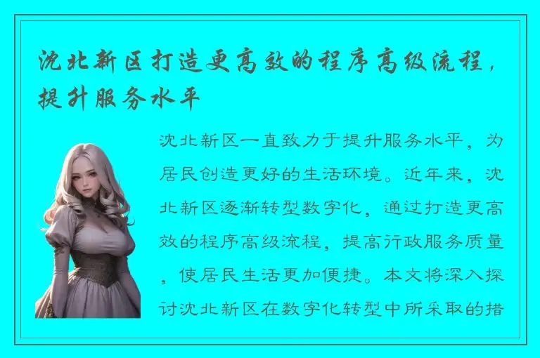 沈北新区打造更高效的程序高级流程，提升服务水平