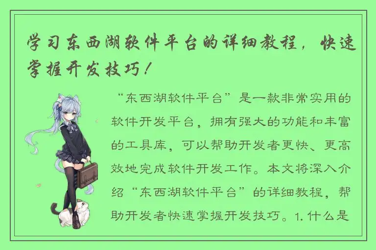 学习东西湖软件平台的详细教程，快速掌握开发技巧！