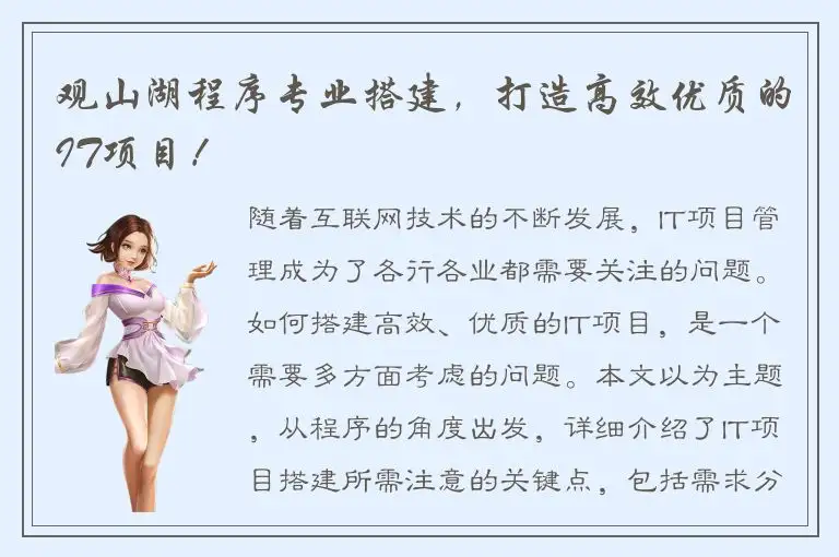 观山湖程序专业搭建，打造高效优质的IT项目！