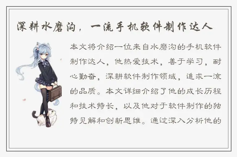 深耕水磨沟，一流手机软件制作达人