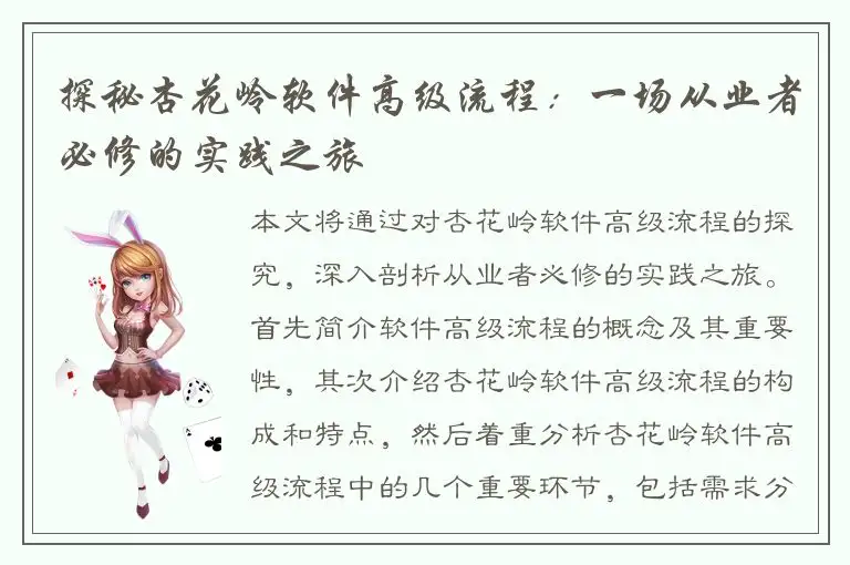 探秘杏花岭软件高级流程：一场从业者必修的实践之旅